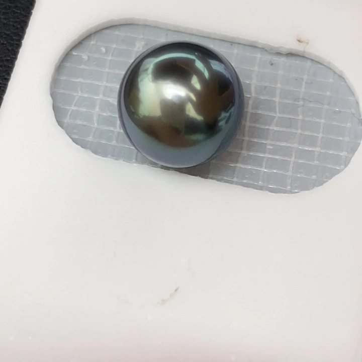 海水珍珠未镶嵌裸珠10.8mm正圆大溪地极光孔雀绿