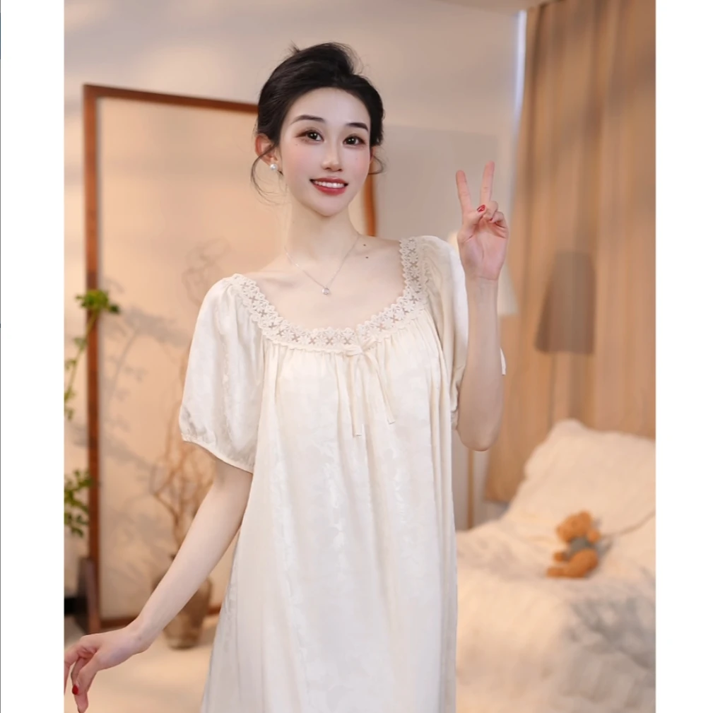 【花辞】宽松睡裙薄款老板娘简约蕾丝宫廷风显瘦时尚气质夏季优雅