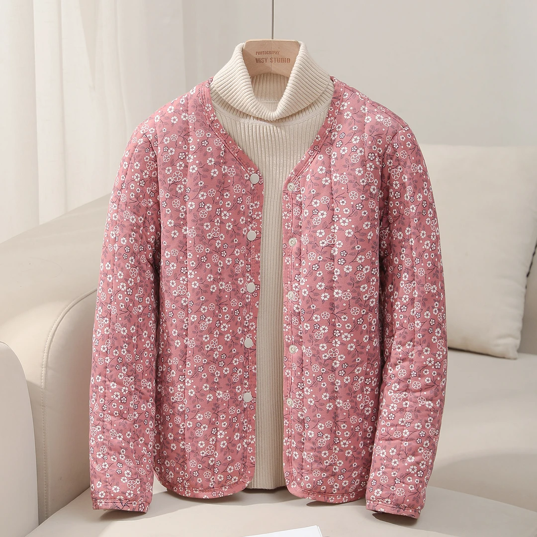 女士冬季宽松贴身妈妈棉袄夹棉外套内胆保暖棉服短款修身碎花棉衣