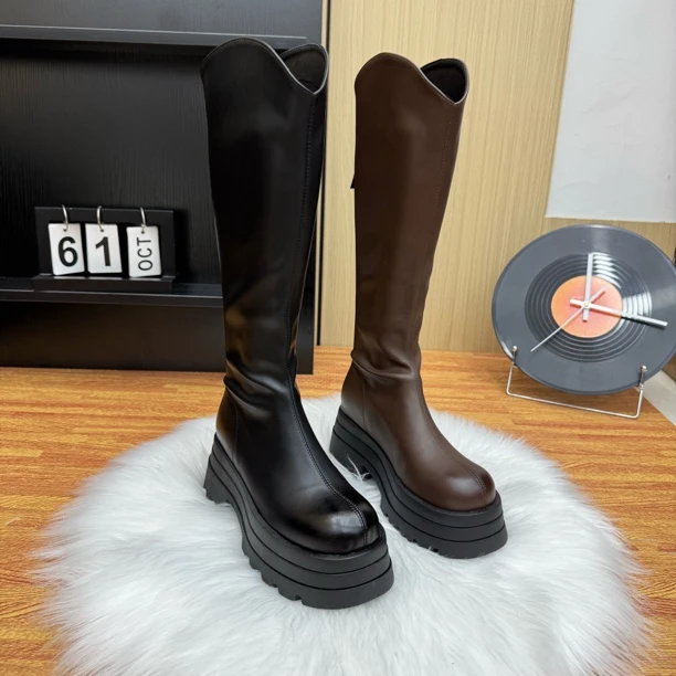 厚底不过膝长靴女小个子2025新款美拉德靴增高7cm秋冬长筒靴女