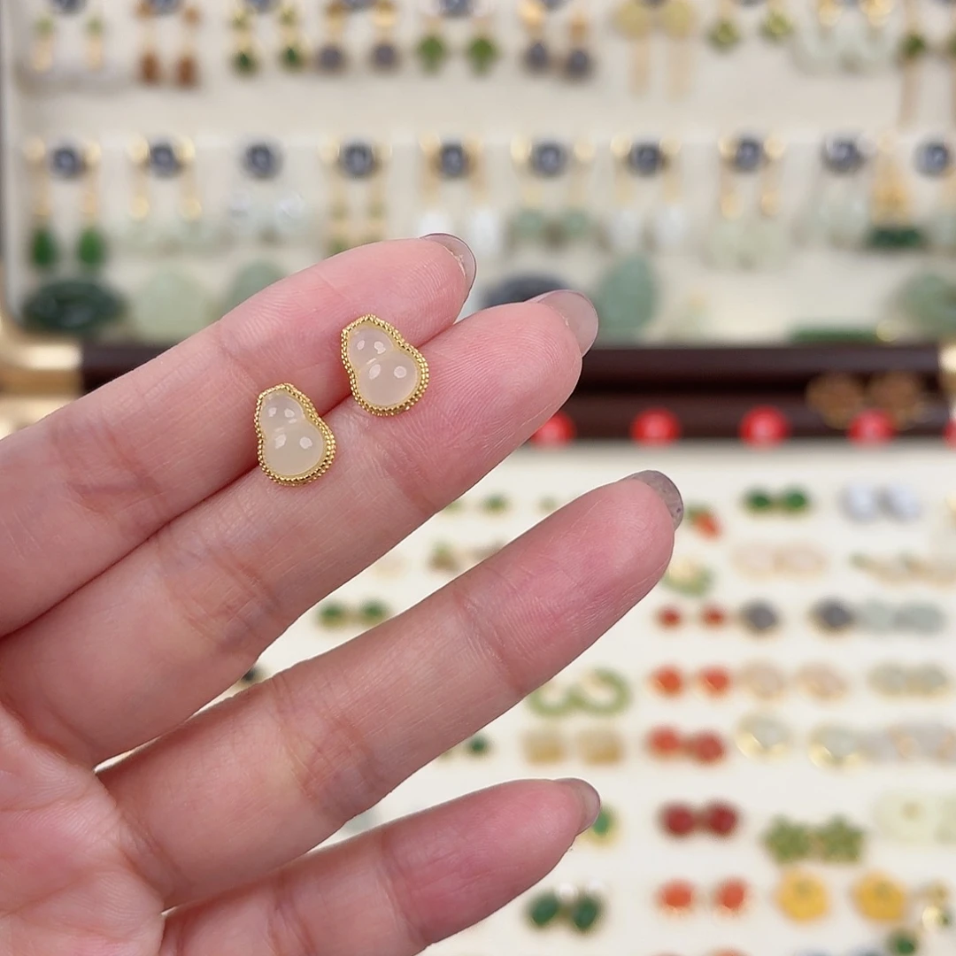 银S925镶嵌和田玉耳饰