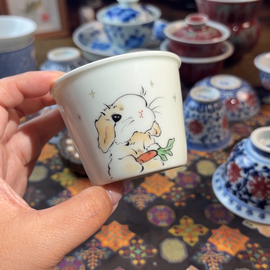 陶孤品青花手绘杯杯杯