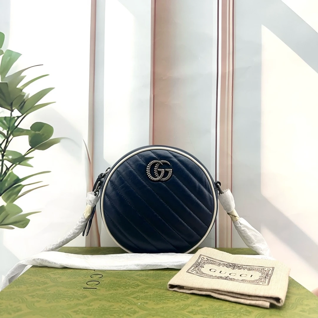 99新 GUCCI/古驰 深蓝色圆饼单肩包C53750 1591