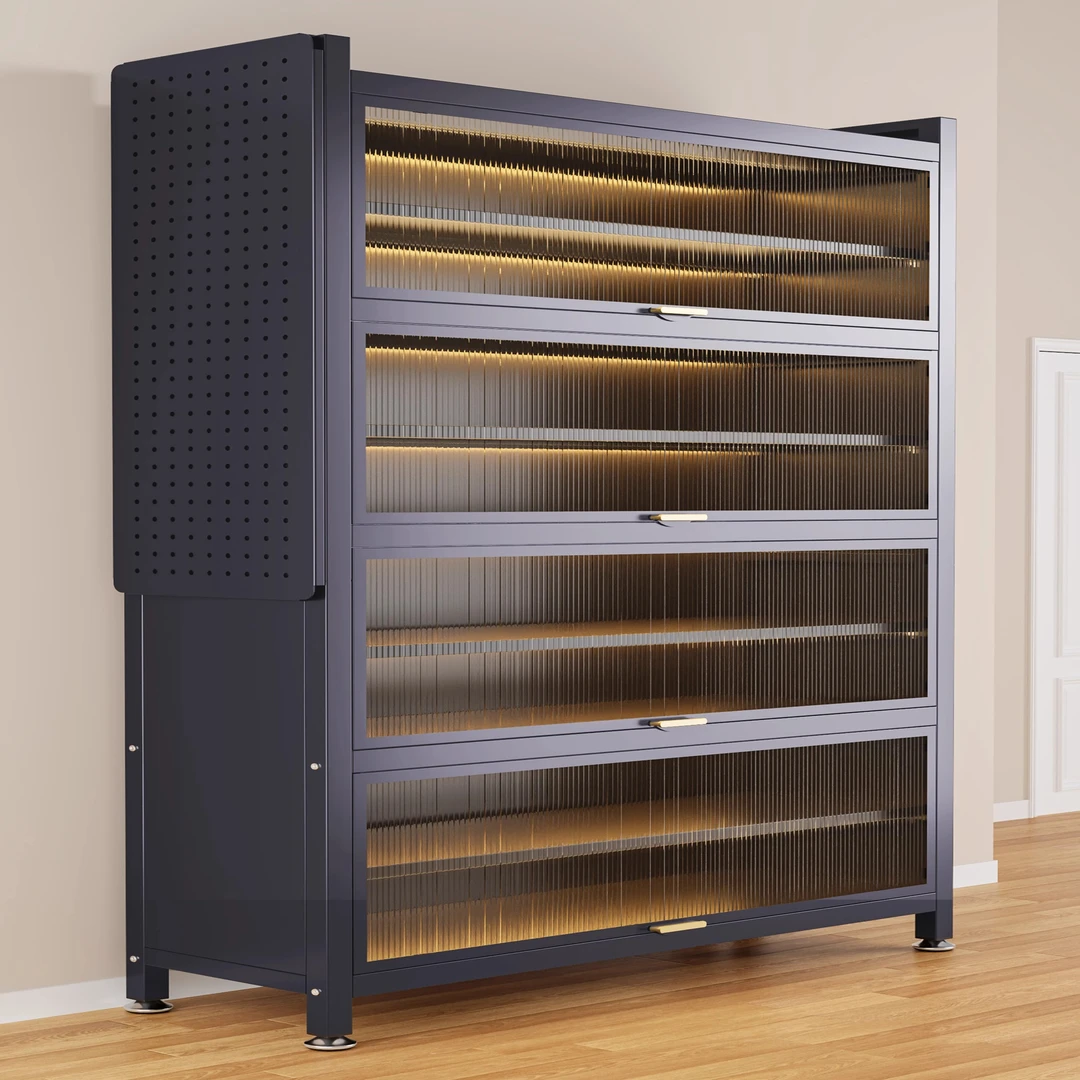 钢制鞋柜防尘入户家用门口玄关柜新爆款大容量铁艺上翻门多层鞋架