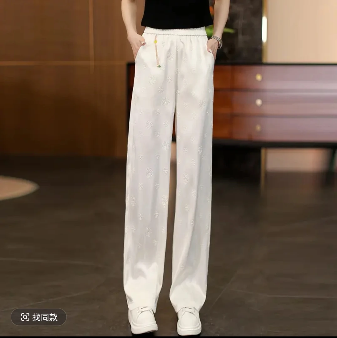 中式缎面阔腿裤女夏季新款高腰垂感显瘦宽松直筒休闲裤