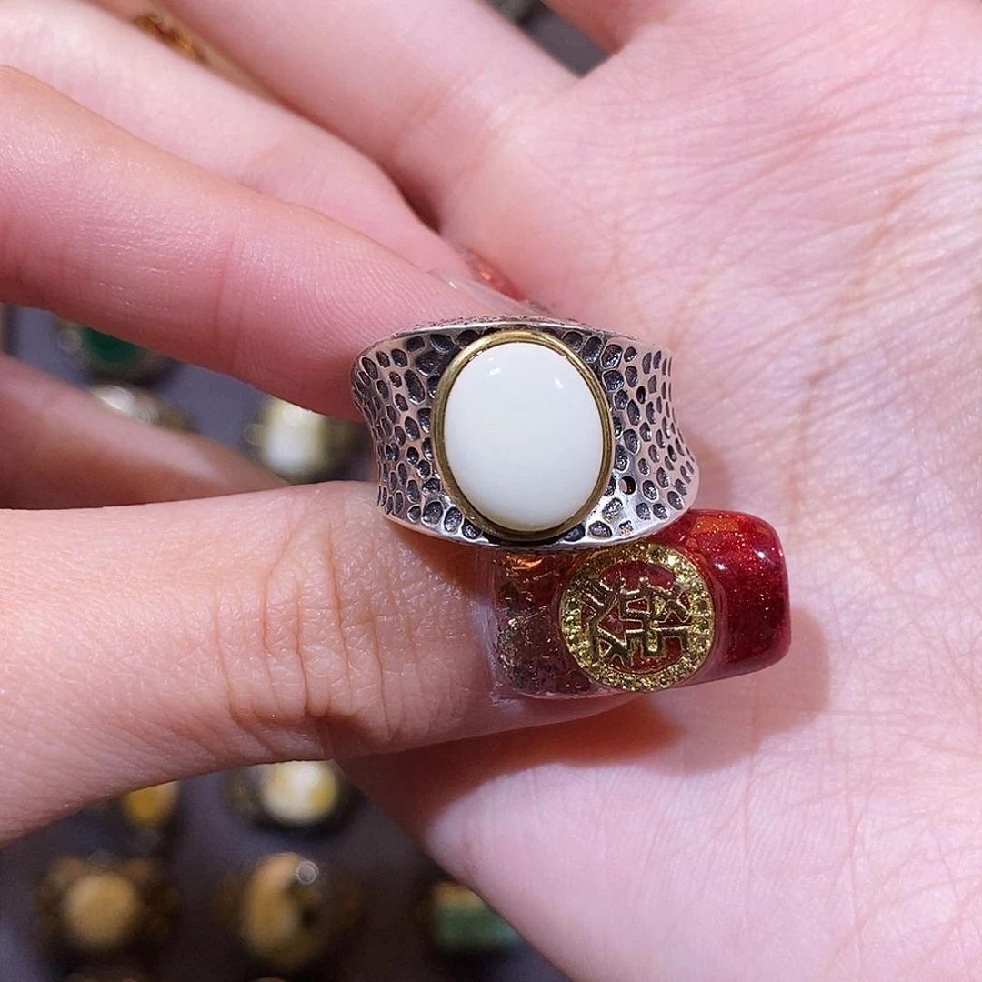 琥珀戒指银S925镶嵌m*啦戒指