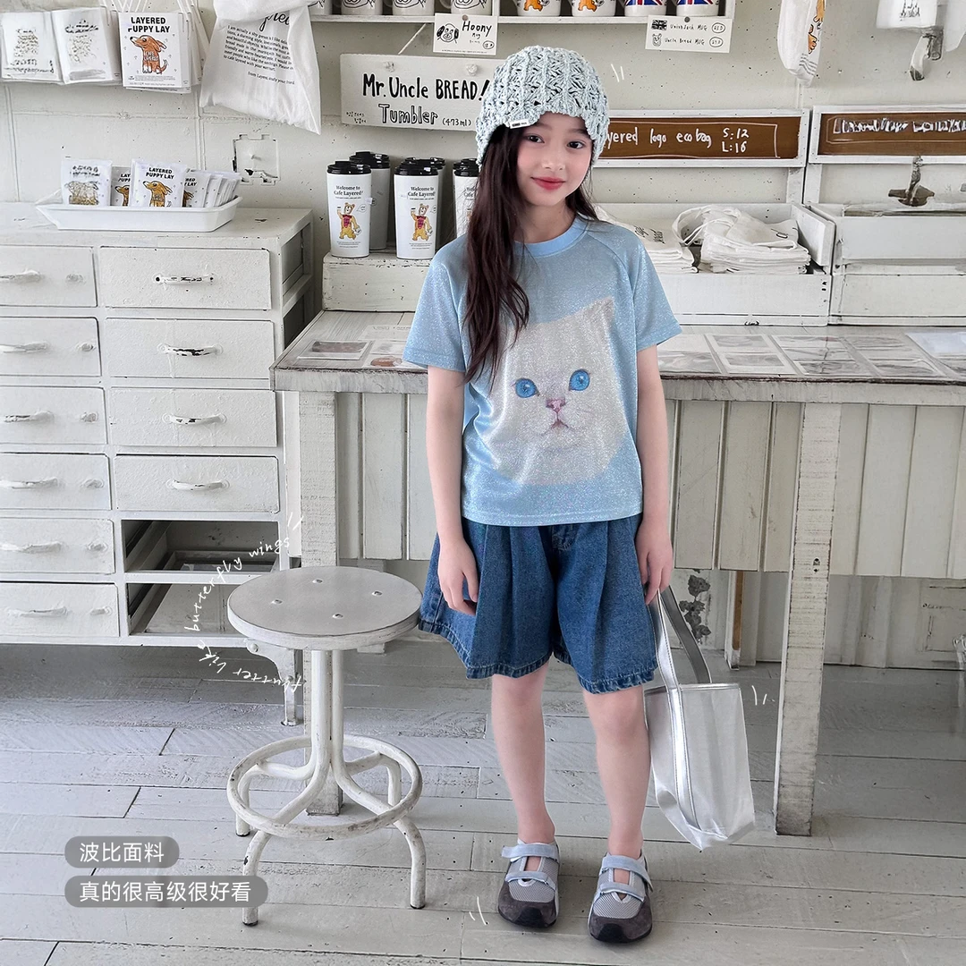【猫猫T】蓝小爸童装女童印花短袖T恤夏季新款宽松休闲上衣