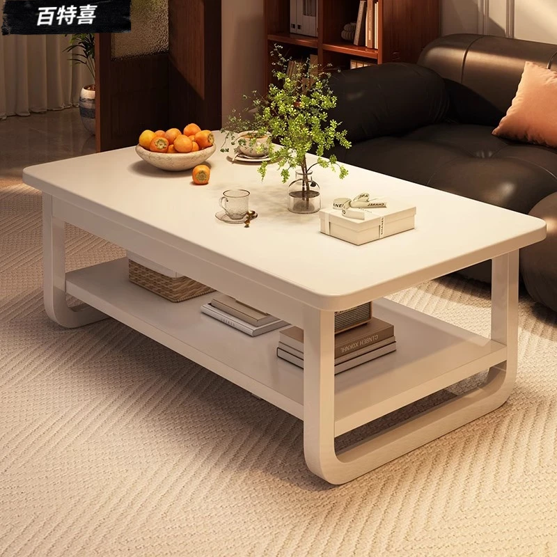 奶油风茶几客厅家用小户型桌子简易出租屋用简约现代双层沙发茶桌