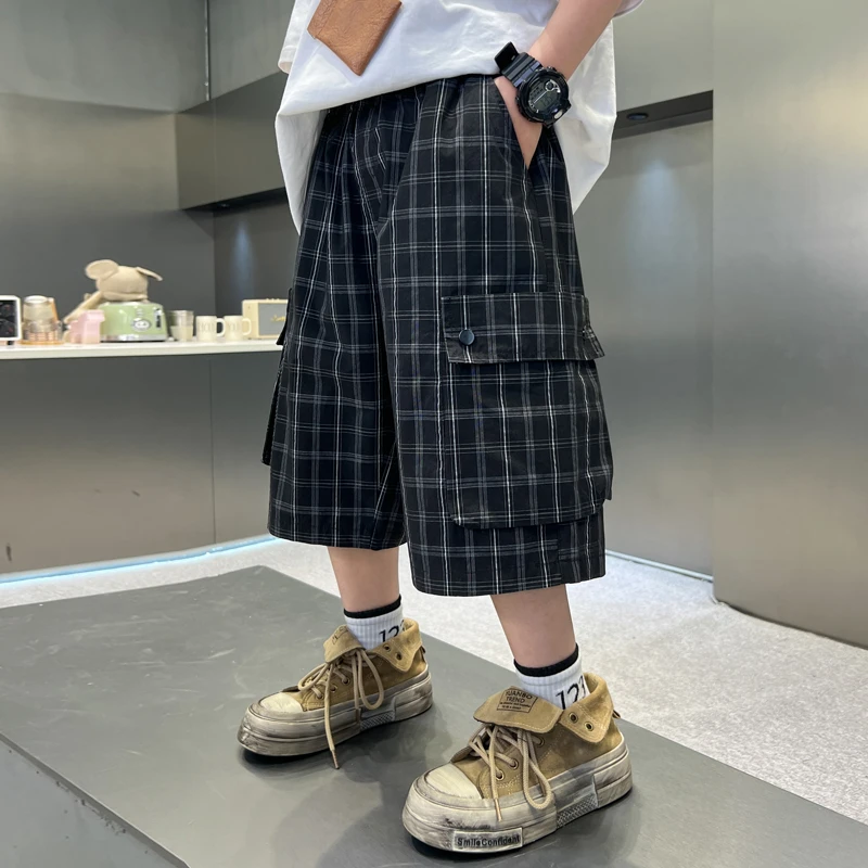 男童格子短裤2025新款中大童夏季薄款中裤儿童工装休闲裤子夏装潮