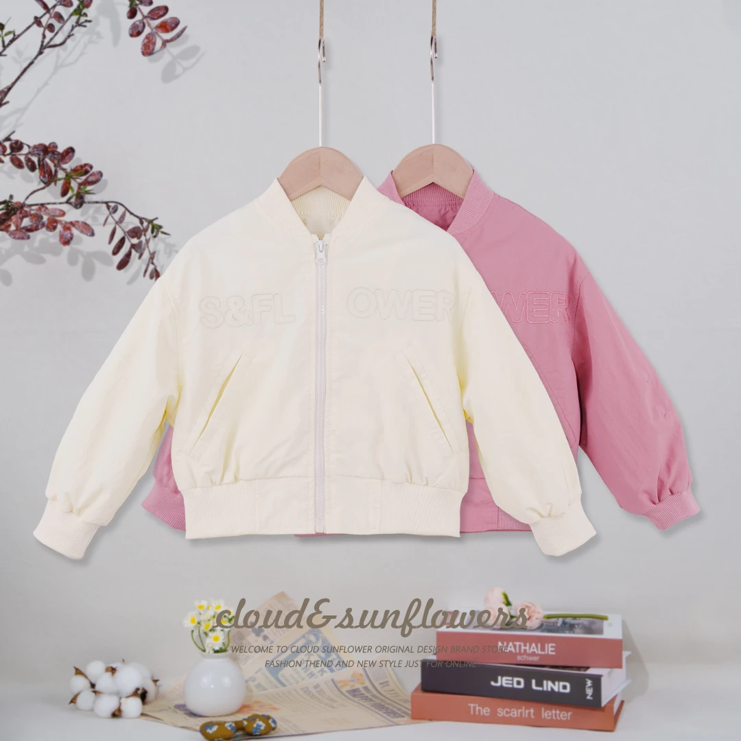 【云朵小葵】女童秋款纯色英文小花刺绣棒球服外套1112828