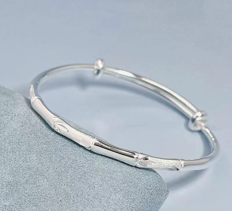 足银手镯 NICE银饰足银9999竹节喷砂款手镯实心时尚百搭简约精美