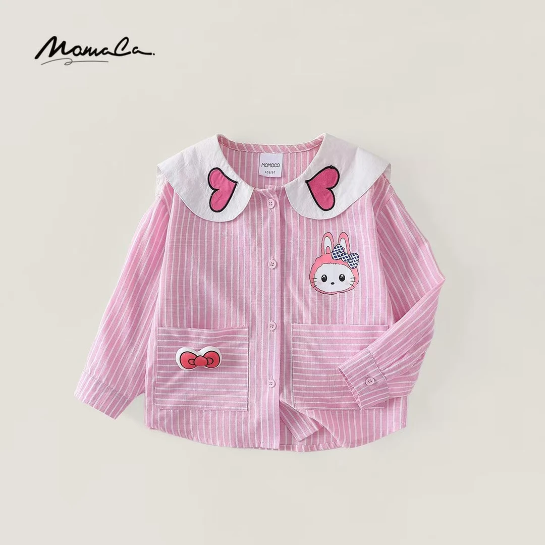 MOMOCO新款春秋季女童时尚舒适条纹玩偶落肩袖衬衫77730129010