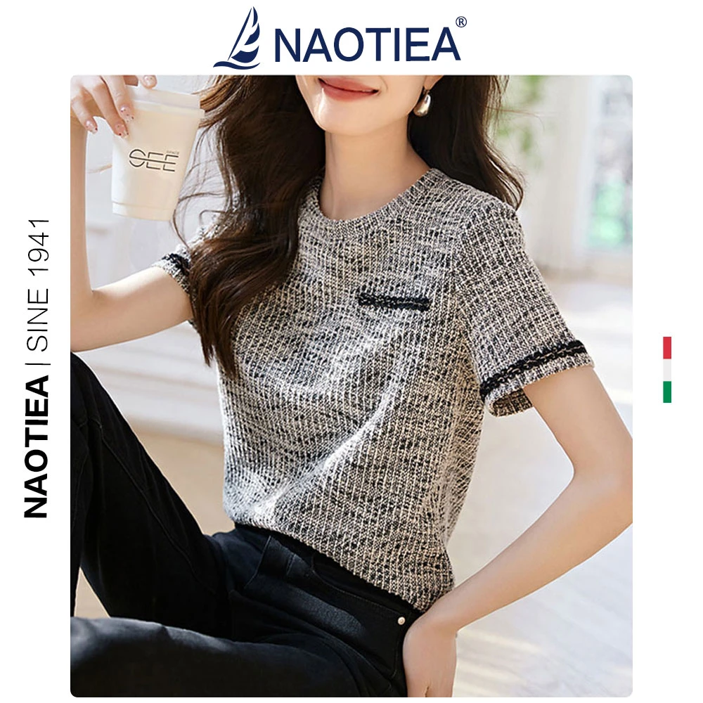 纳奥蒂尔小帆船小香风圆领短袖T恤女夏季新款品牌爆款气质上衣