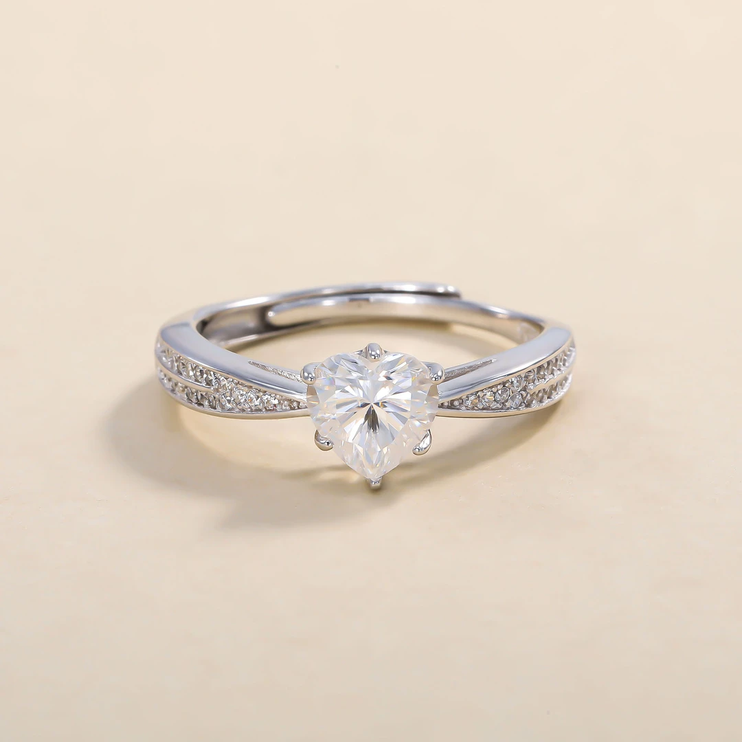 925银莫桑石戒指  ——木木（M898）全银1克拉莫桑开口戒