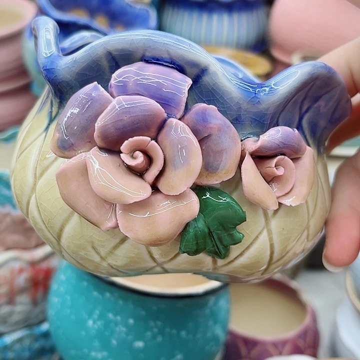 多肉绿植陶瓷花盆9.9包邮，有孔