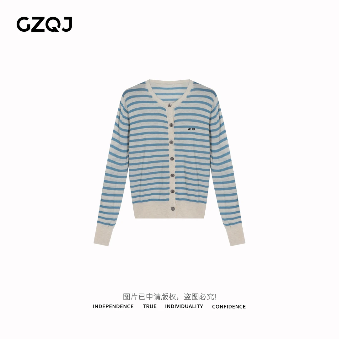 老琴私服【条纹画报】时尚百搭休闲针织开衫女修身长袖上衣 6208