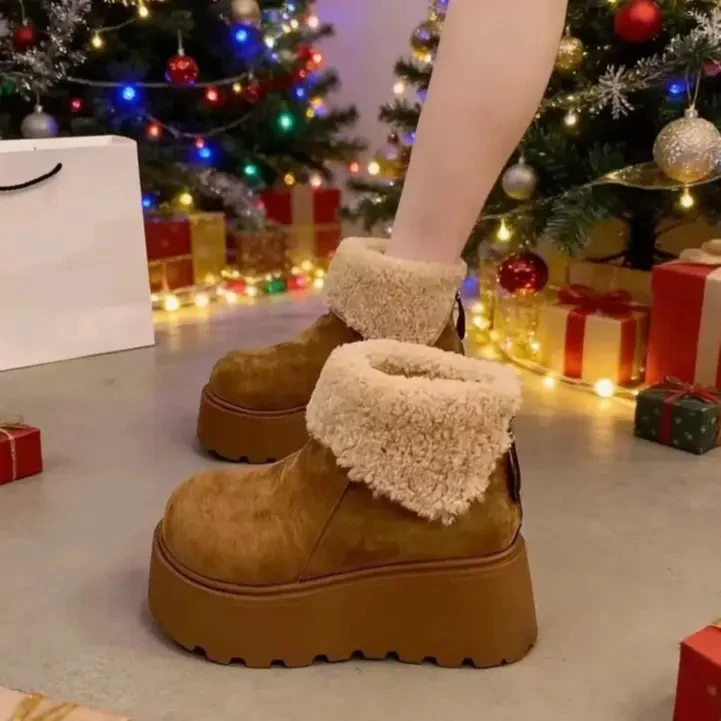 加绒保暖棉鞋女2025年秋季新款增高厚底短靴小个子气质勃肯棉鞋