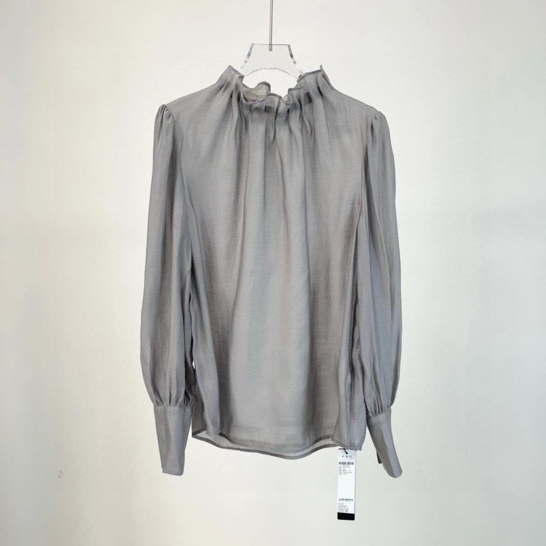 艾家24年夏打底褶皱休闲春季圆领衬衫5033