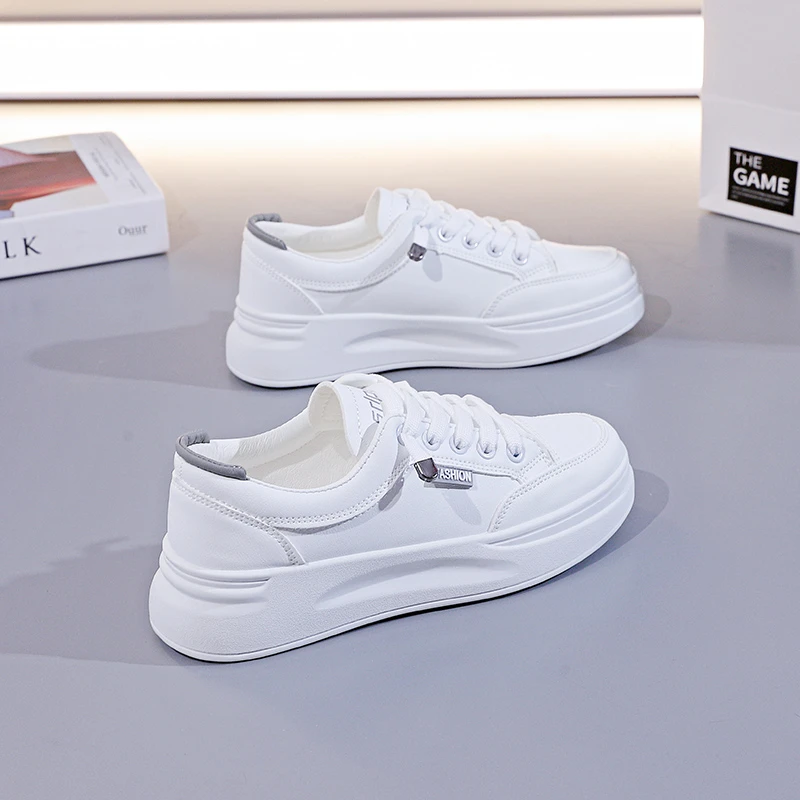 【皮网可选】秋季学生穿春夏季网面女鞋厚底小白鞋一脚蹬休闲软底鞋