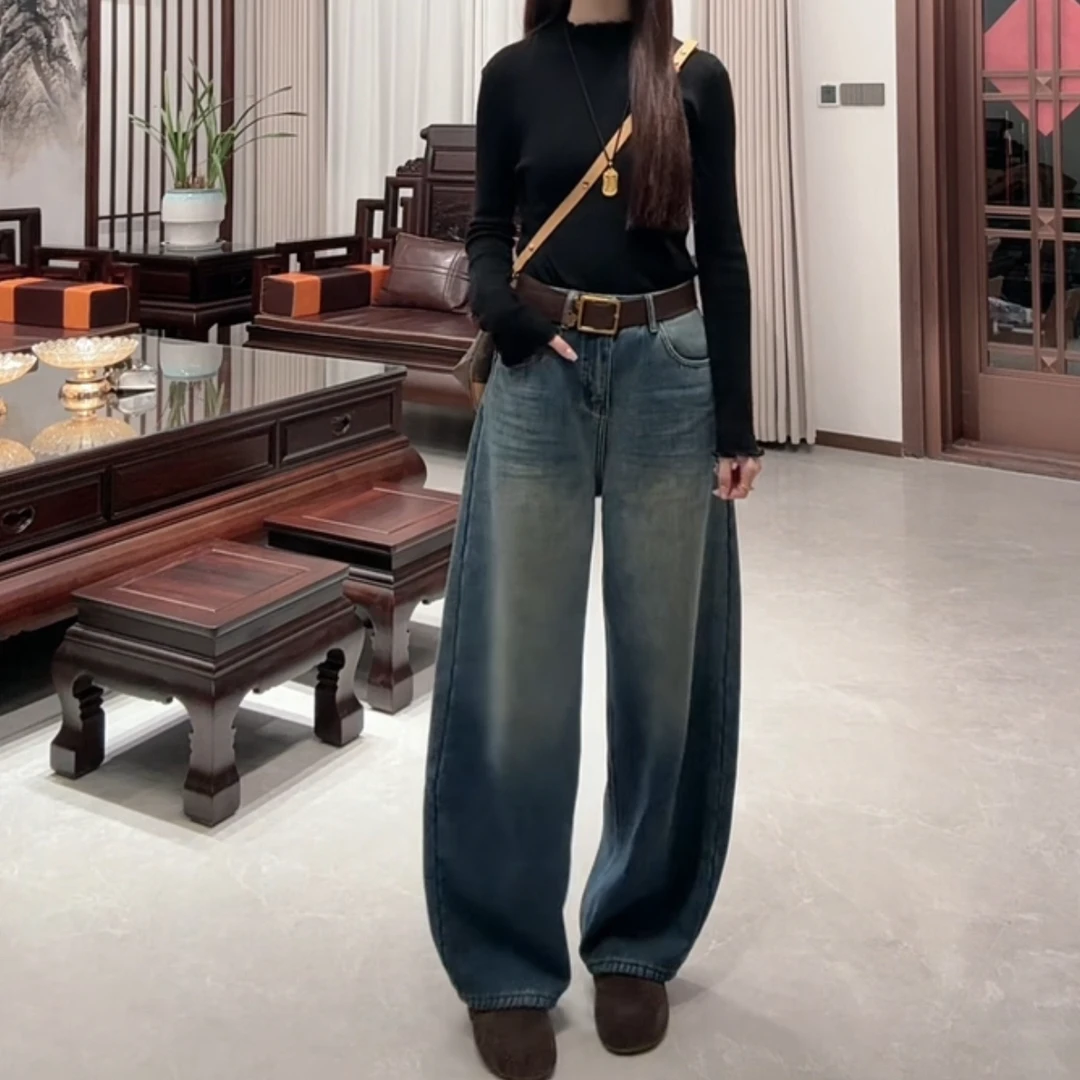 冬款加绒加厚直筒裤后妈裤