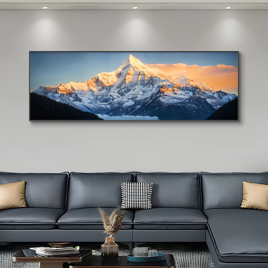 日照金山现代轻奢质感沙发背景墙挂画高清实景靠山图高档大气风景