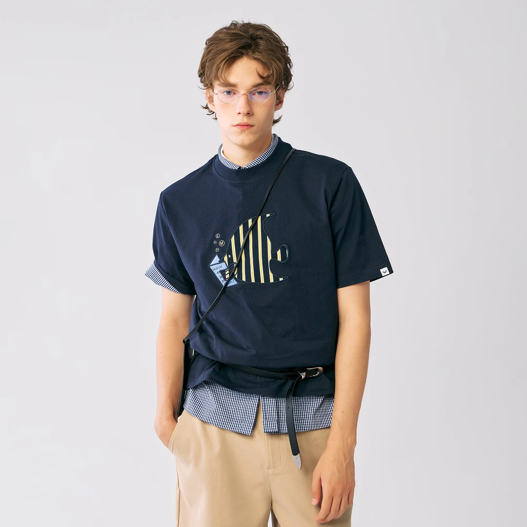 MYSAMESAME爱看书的热带鱼刺绣运动短袖t恤潮牌圆领夏季宽松T343