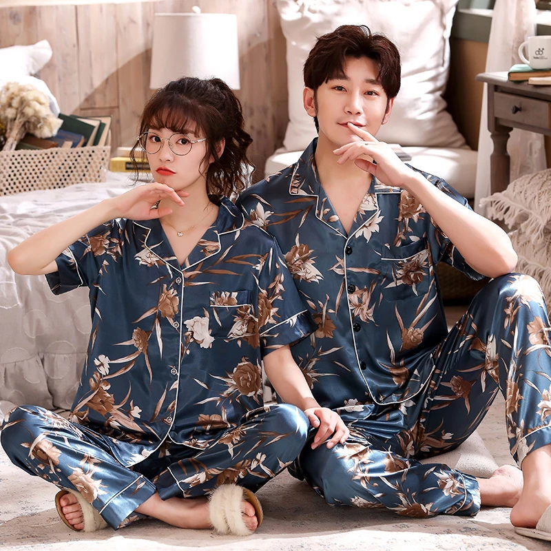 冰雪丝睡衣情侣男女士春秋款冰丝网红薄款家居服真丝绸夏天套装