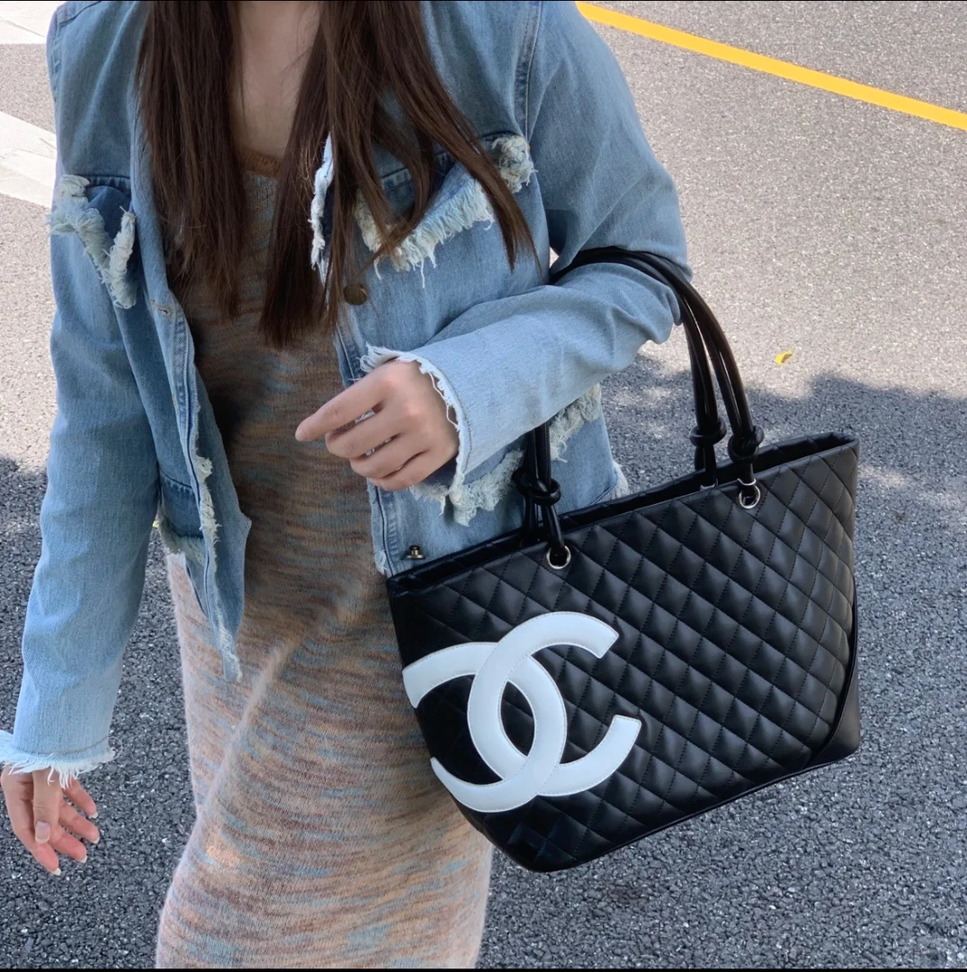 99新 Chanel/香奈儿 1330 黑白康鹏菜篮子大号06-08