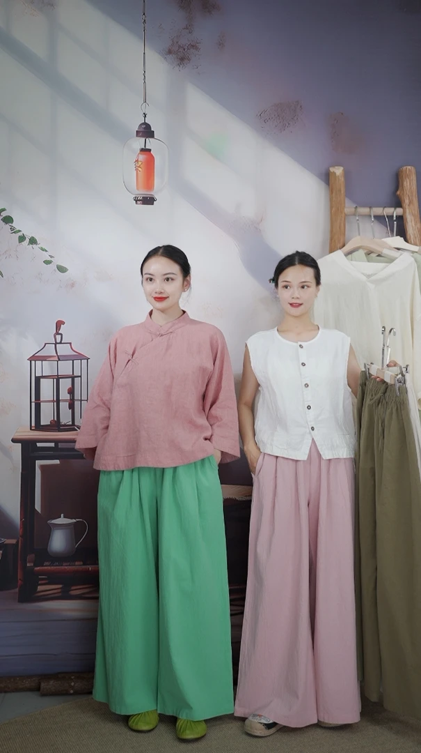 七初的布衣  夏季25支单层砂洗棉麻日常通勤直筒山本休闲裤