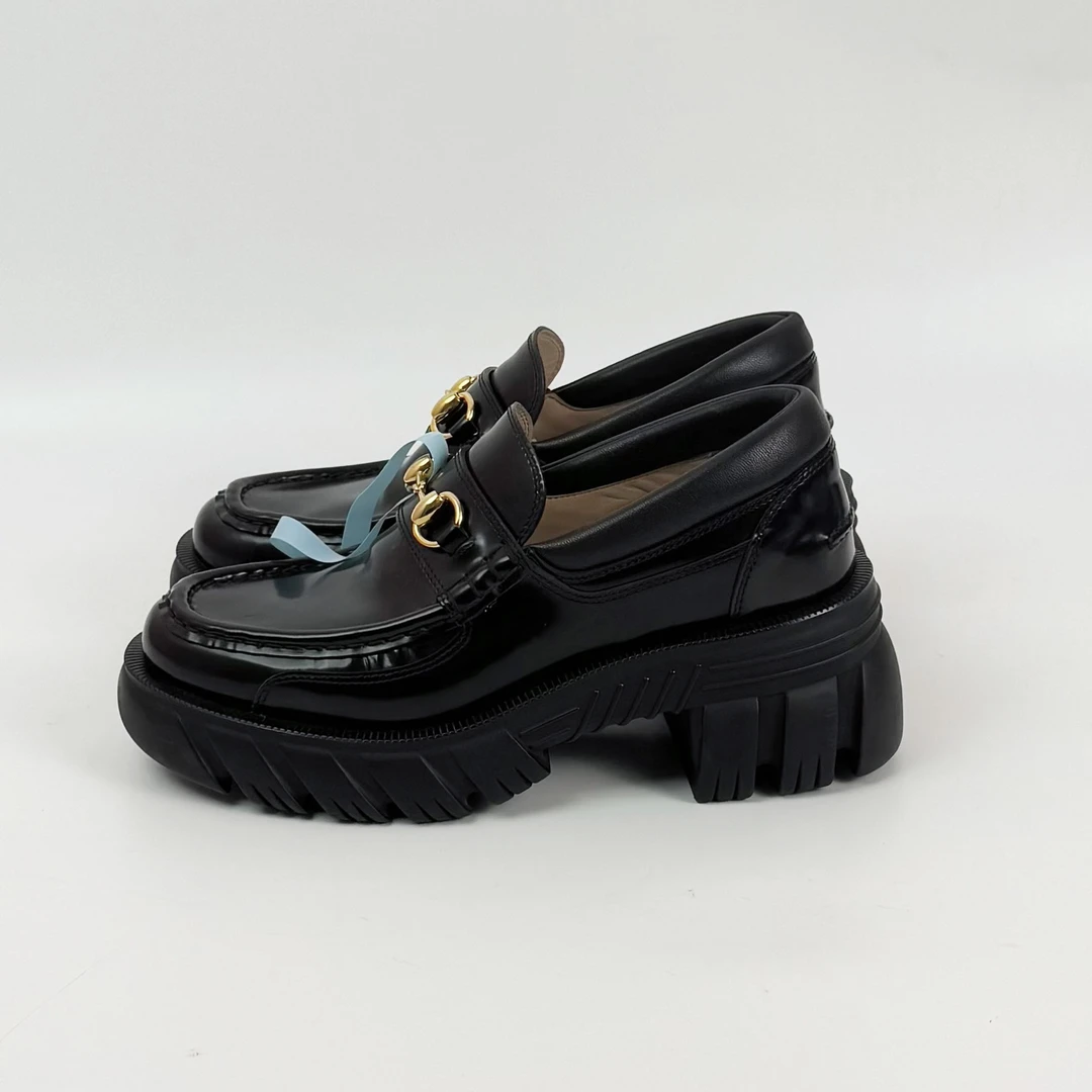 99新 GUCCI/古驰 38码  黑色厚底马衔扣乐福鞋 99新 lm1630