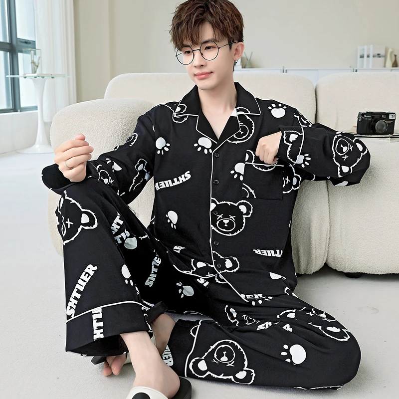 秋季男睡衣家居服套装加大码宽松套装卡通家居服夏季长袖春秋季