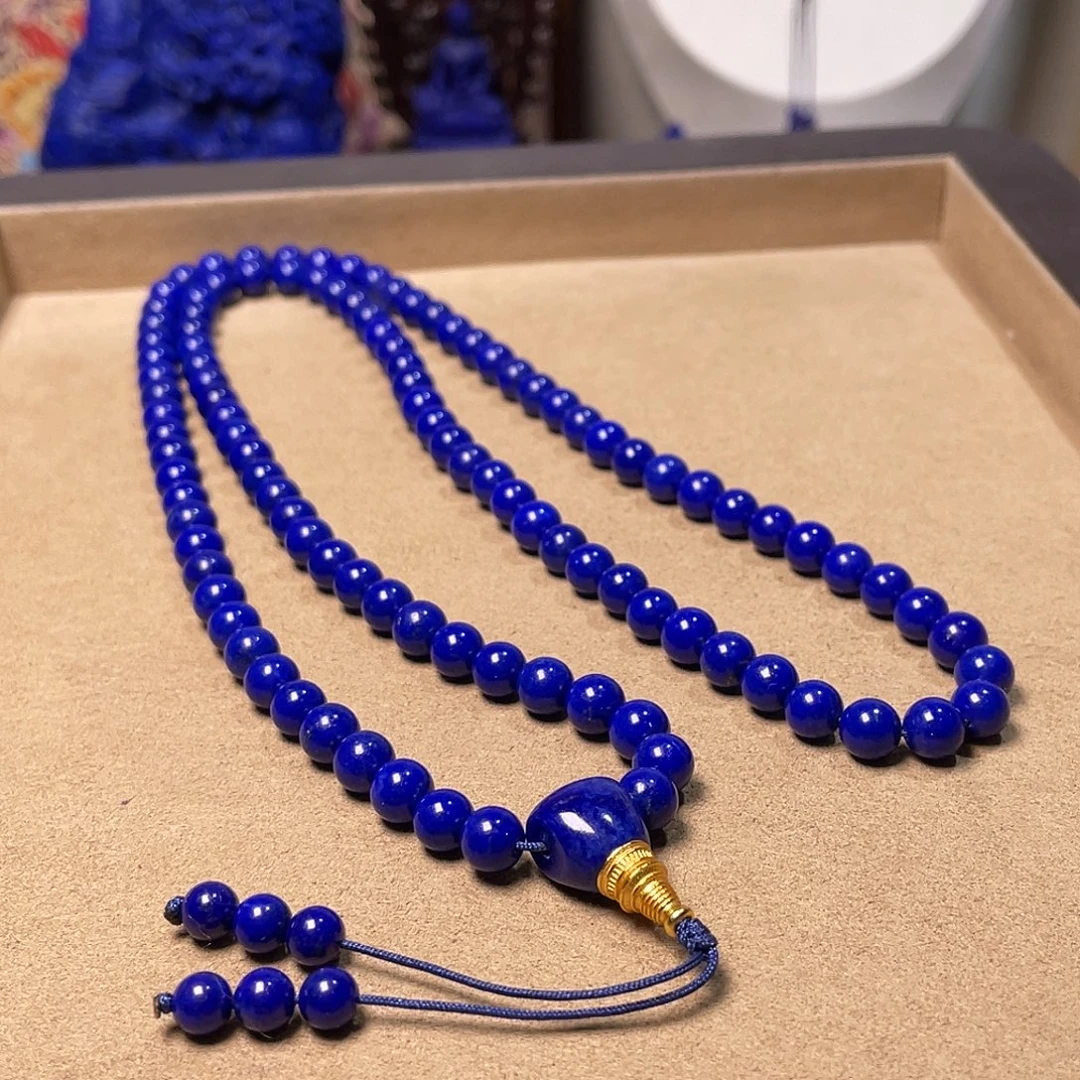 青金石银S925镀金镶嵌精品108颗7.5mm