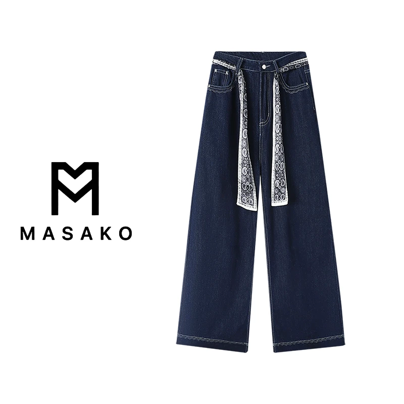 【实体店】【有丝巾腰带】高腰阔腿牛仔裤百搭宽松显瘦长裤TU29227
