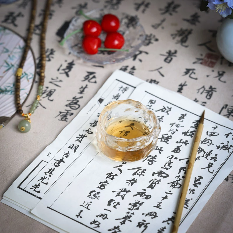 【小田甄陶】人文茶道器具家用室用手工玻璃茶杯（馋猫0028）