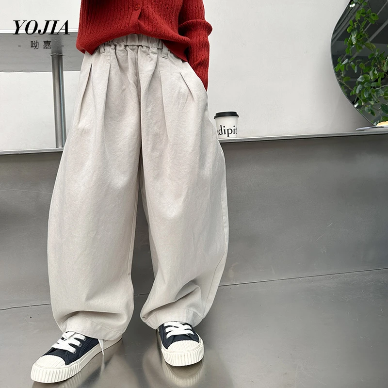 YOJIA女童裤子春季2025新款洋气大童休闲裤萝卜裤儿童装长裤春装