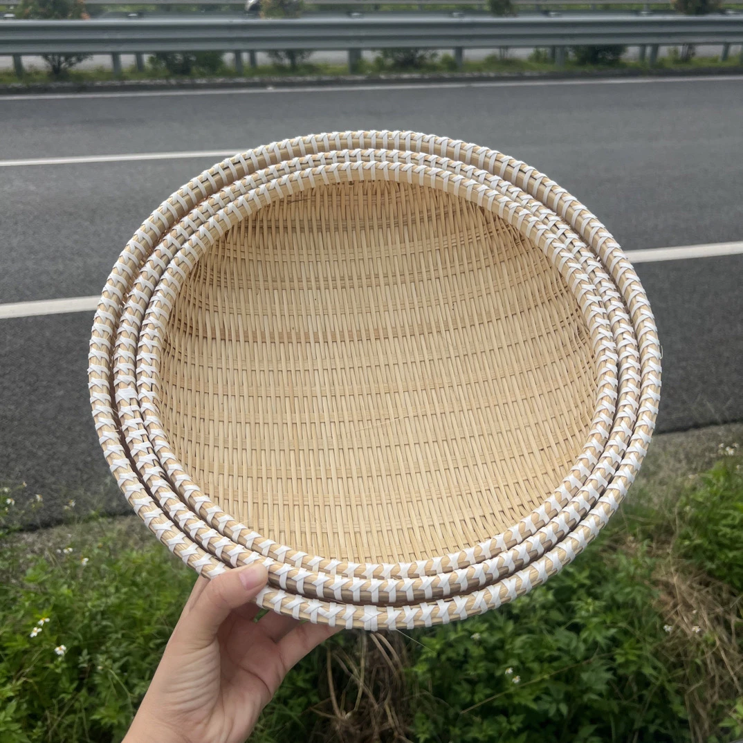 Ａ精编馒头筐三个25/28/31厘米收纳筐家用簸箕纯手工藤编