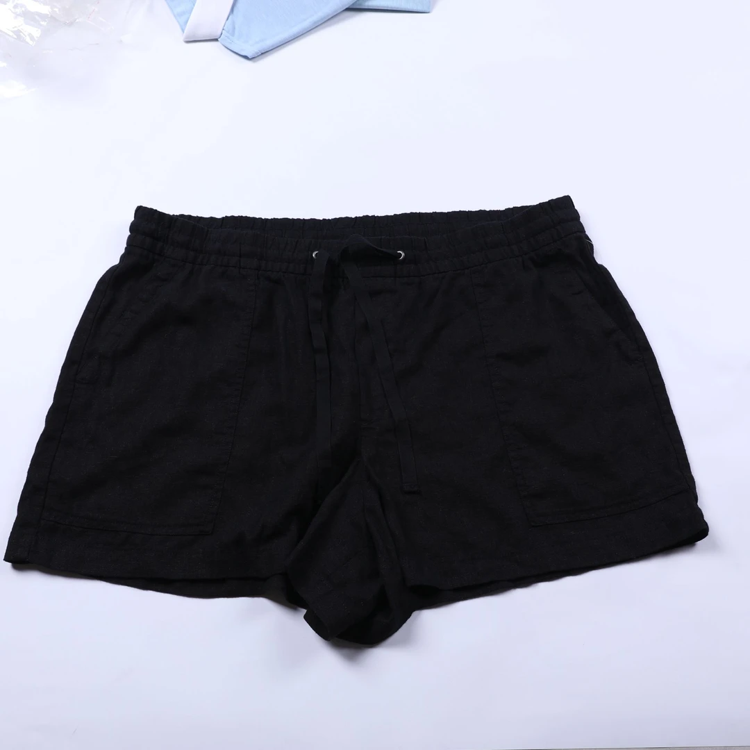 夏季大码亚麻混纺松紧带简约透气休闲裤薄款裤子短裤