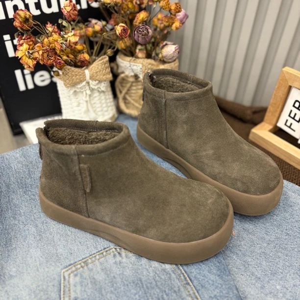 小雨家【韩版】新款后拉链厚底保暖秋冬季休闲加棉时尚百搭加绒短靴