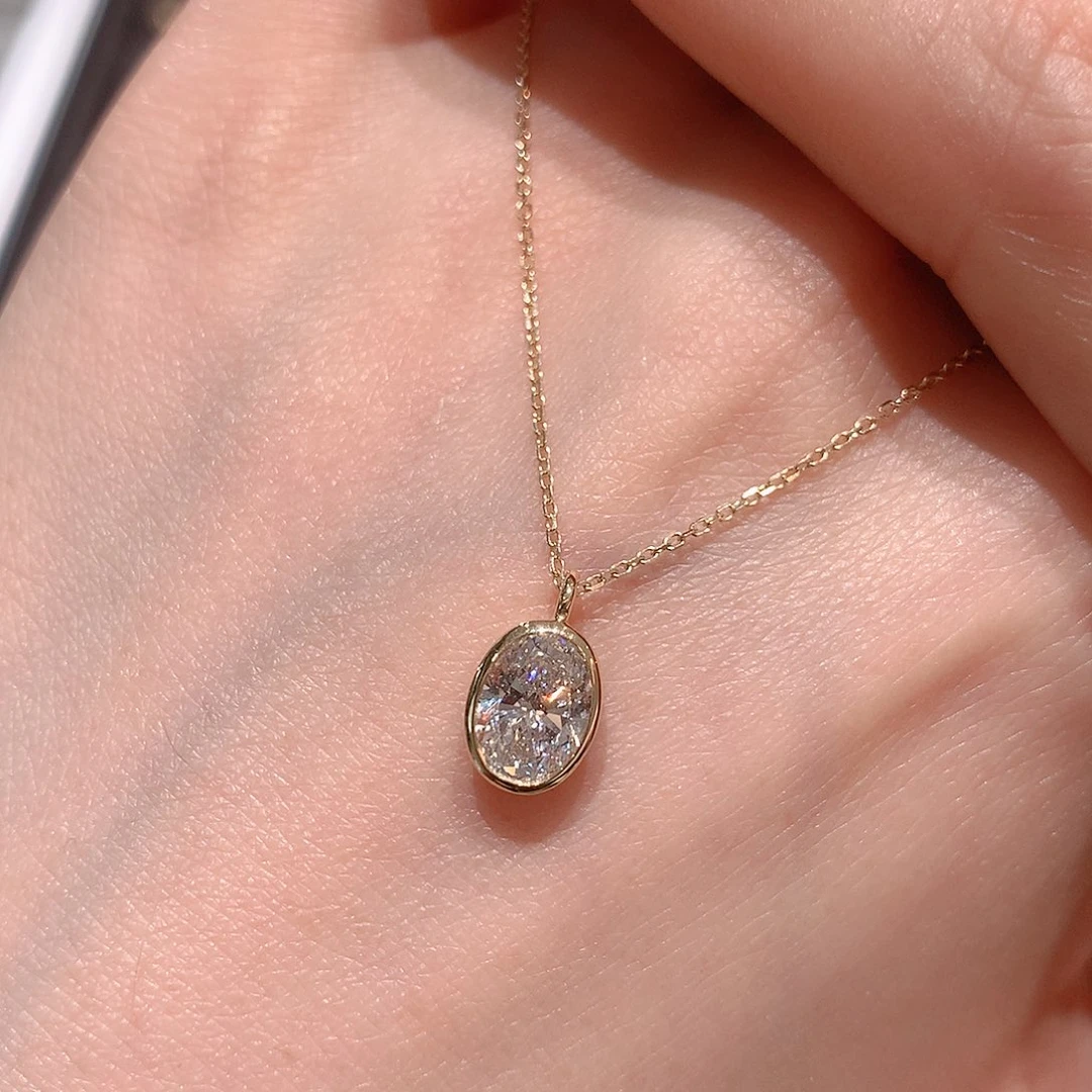 颈饰实验室培育钻石18K金镶嵌小金蛋