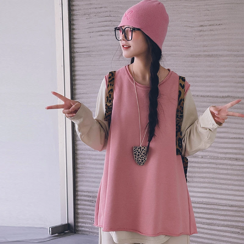 冷大娘秋冬中大童甜妹宽松背心马甲洋气百搭街拍叠穿背心上衣亲子