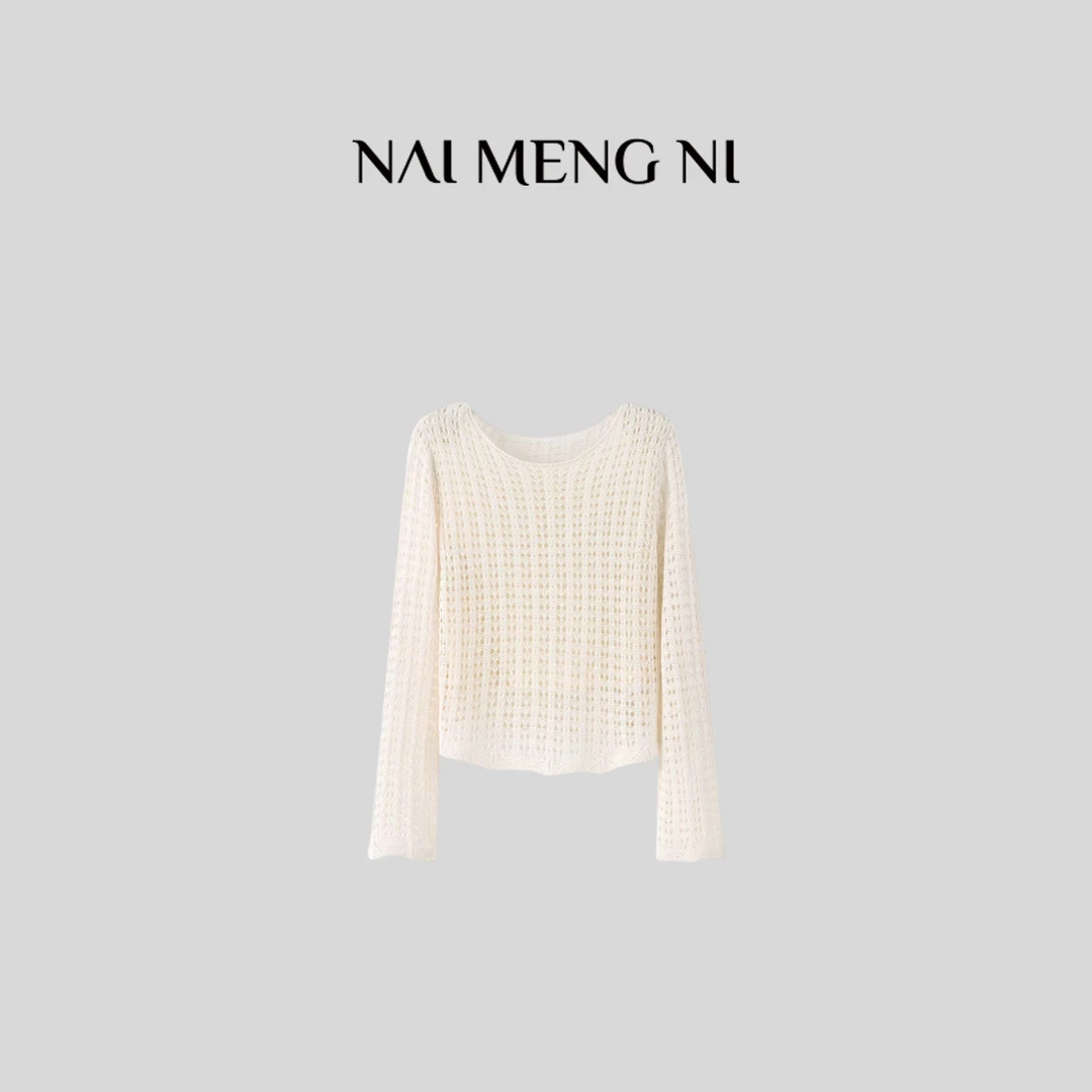 Naimengni/奈梦妮【肉肉】26RR9004【白茶】欧若风镂空时尚毛针织衫