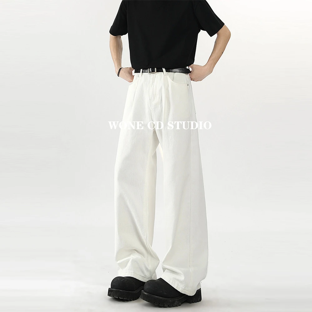 Cleanfit秋冬加绒美式复古美拉德牛仔裤男女纯色直筒宽松长裤男生