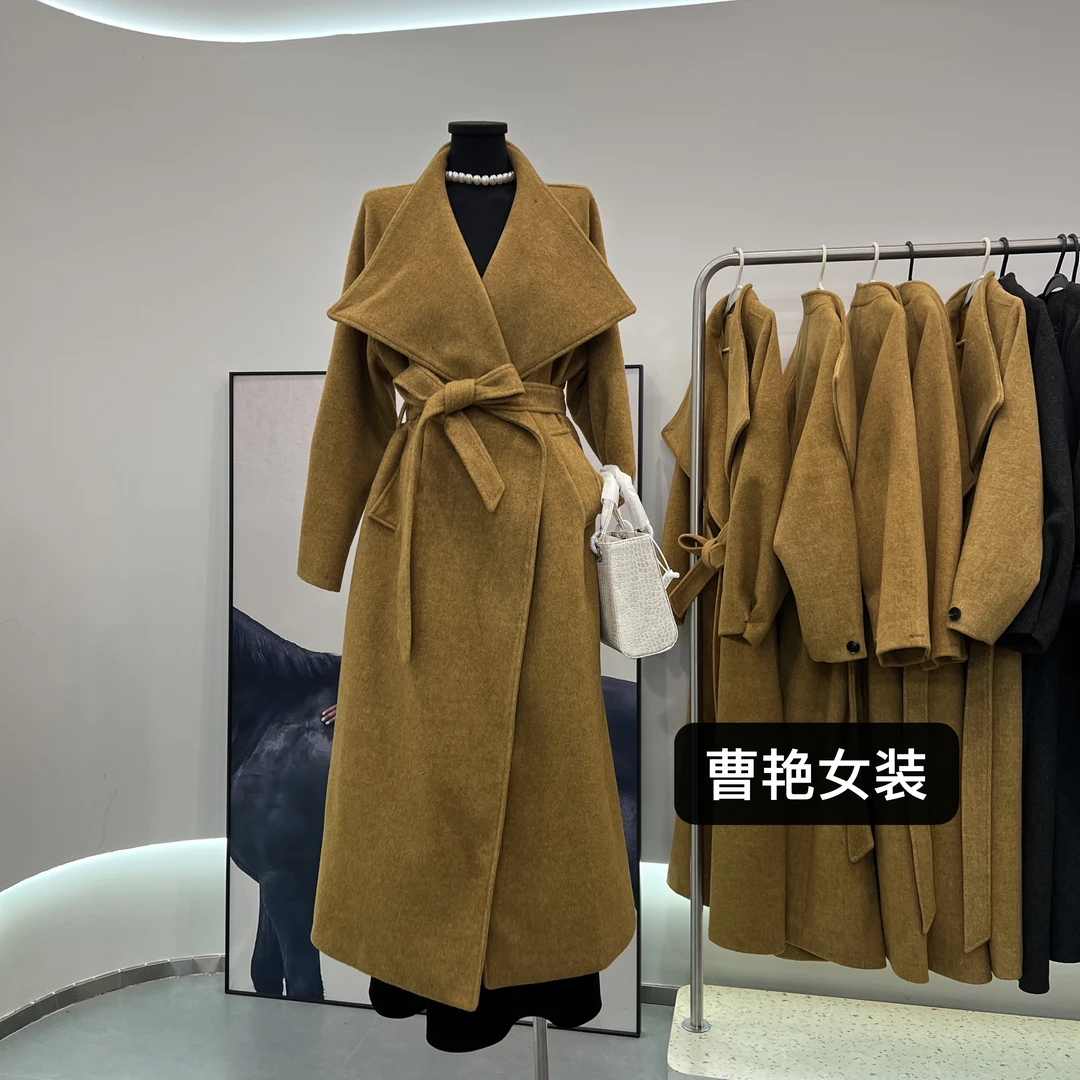 【高货版]大翻领气场十足加厚毛呢外套衣长125