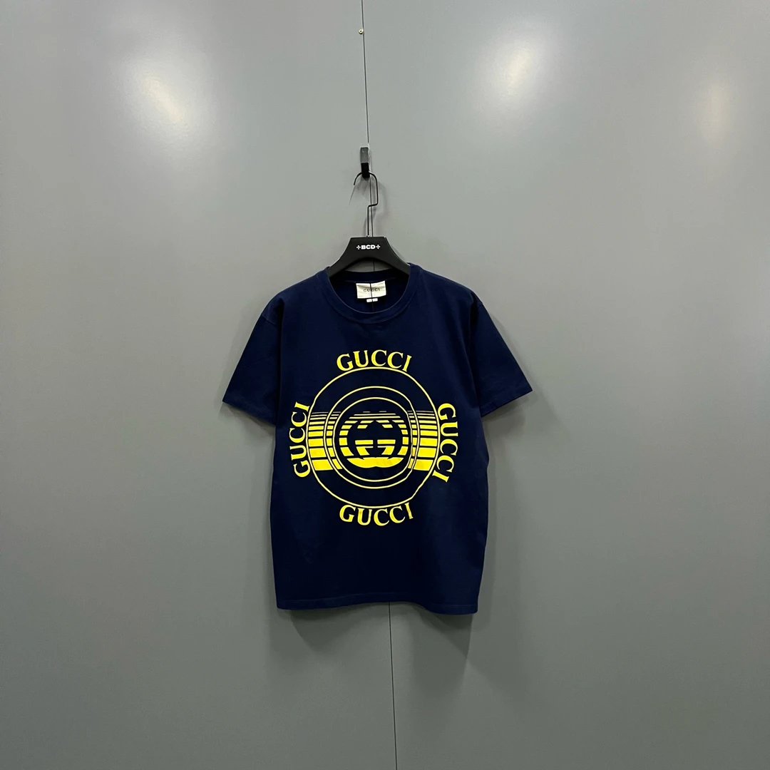 99新 GUCCI/古驰 h915 深蓝色字母唱片短袖 M码 017518