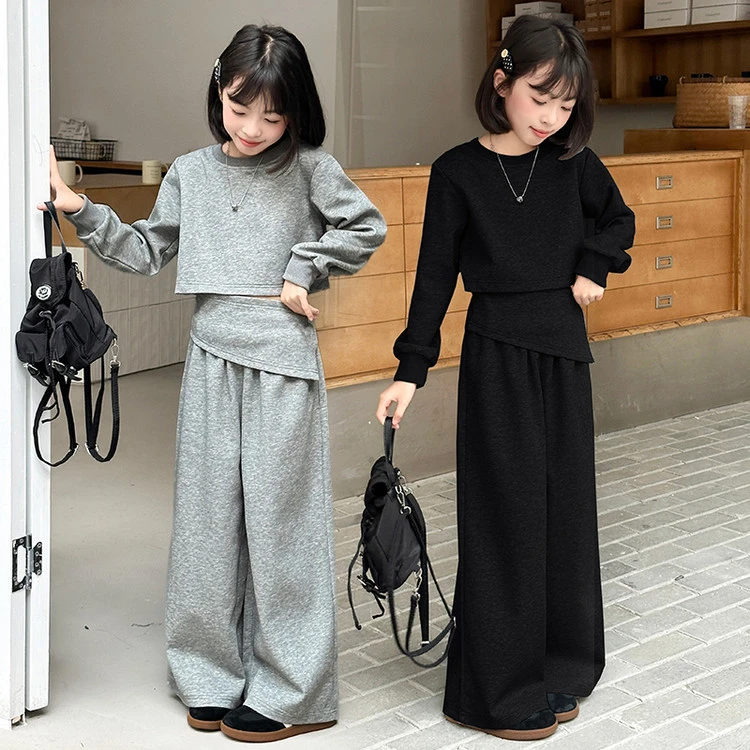 女童套装春秋2025新款洋气时髦大儿童休闲假两件卫衣阔腿裤两件套