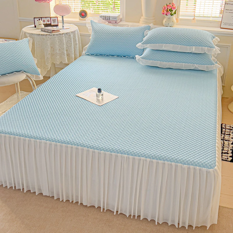 夏季冰豆豆冰丝凉席三件套家用单件可水洗机洗床裙款空调席软席子