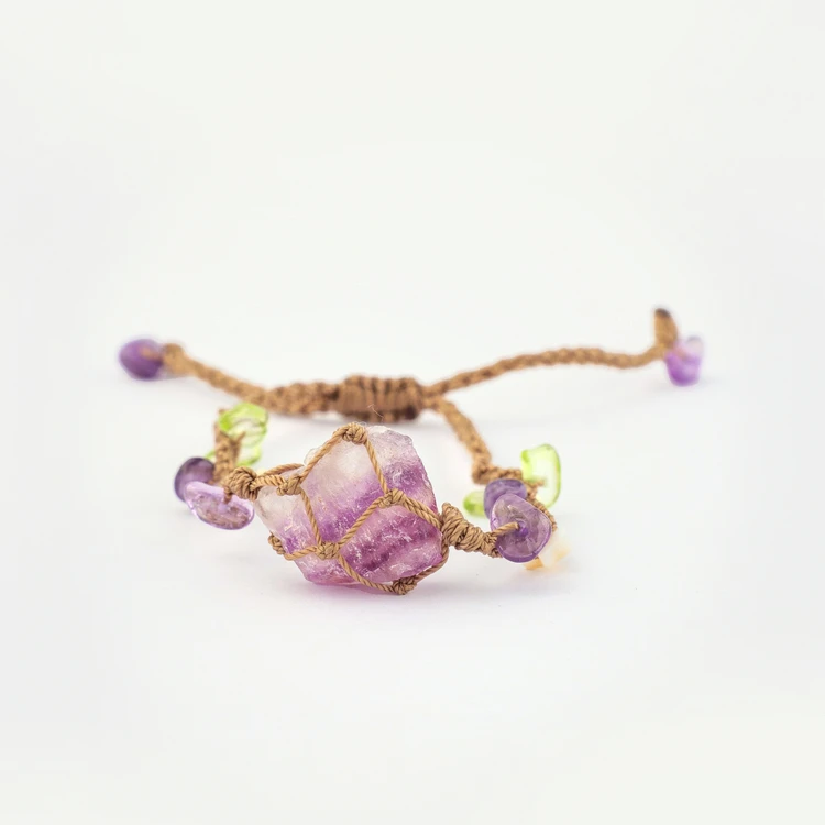 铜合金仿珍珠手链 西町村屋薄雾花园紫水晶编织手链夏季新款复古