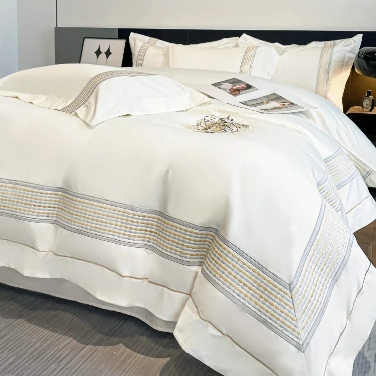 水星新家纺七星级酒店风180支纯棉牀单四件套亲肤裸睡全棉被套纯