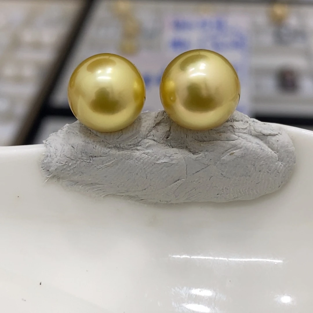 海水珍珠裸珠未镶嵌10-11mm金绿炫绿金珠