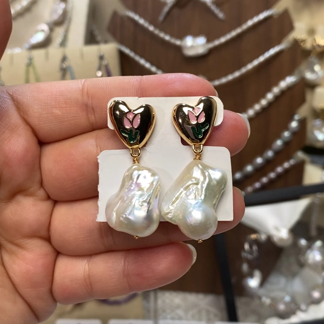 淡水珍珠钛钢颈饰巴洛克耳坠